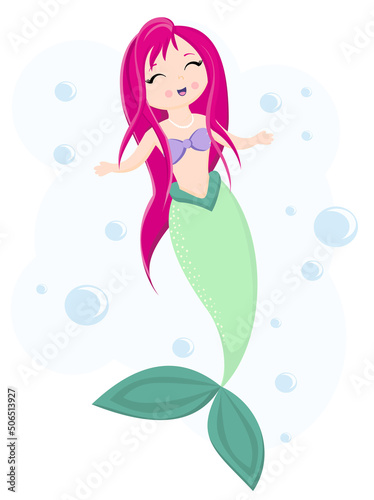 Cute little mermaid . Vector cartoon mermaid. Vector illustration. mermaid in the water