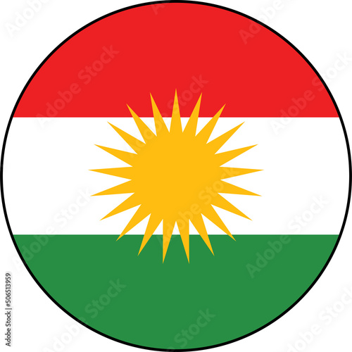 Kurdistan flag in a circle shape. photo