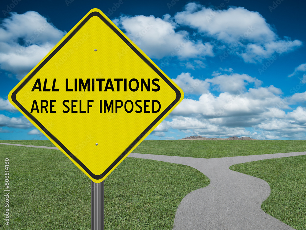 All Limitations Are Self Imposed motivational quote on roadsign. All Limitations Are Self Imposed motivational quote on roadsign.