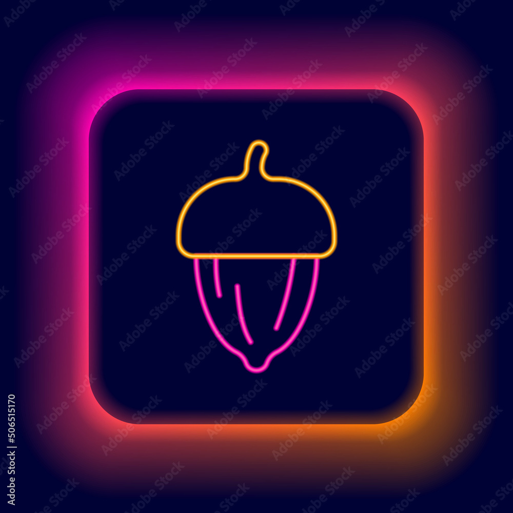Glowing neon line Acorn icon isolated on black background. Colorful outline concept. Vector