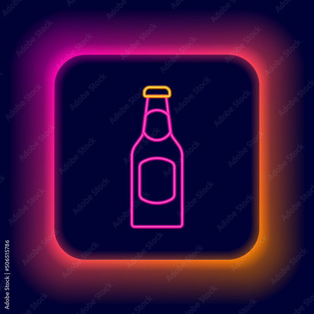 Glowing neon line Beer bottle icon isolated on black background. Colorful outline concept. Vector Glowing neon line Beer bottle icon isolated on black background. Colorful outline concept. Vector