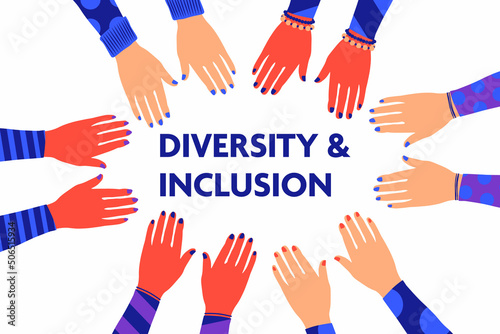 Diversity and inclusion concept illustration with hands. Unity, togetherness. 