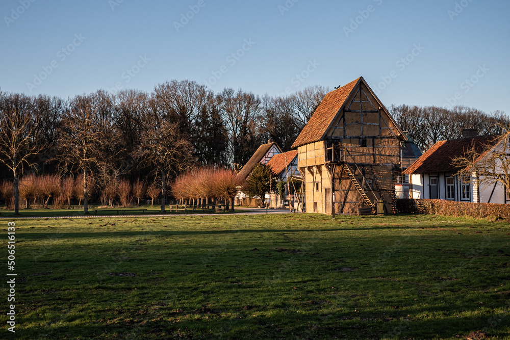 red barn in autumn in Bokrijk red barn in autumn in Bokrijk