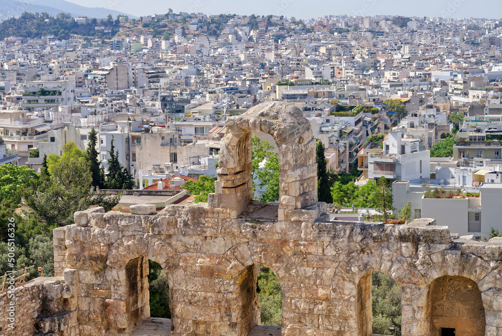 Ruins of temples on the Acropolis hill, Athens, Greece 2022