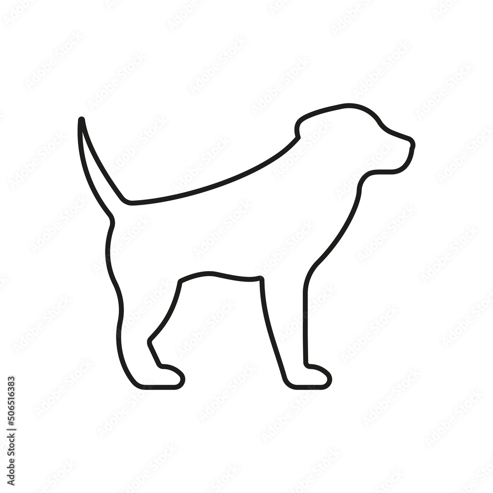 Purebred Doggy Retriever Standing Flat Symbol. Dog Puppy Domestic Happy Black Line Icon. Big Dog Logo. Mammal Labrador Animal Pet Cute Shape Outline Pictogram. Isolated Vector Illustration