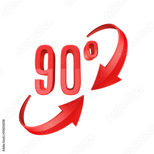 Red glossy 3D curve arrows and 90 degrees sing.