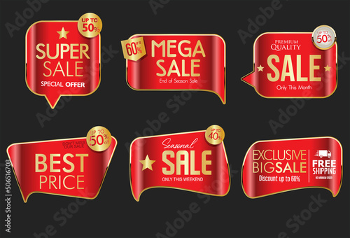Collection of red badges and labels modern super sale style  