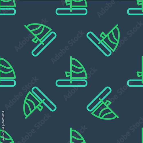 Line Windsurfing icon isolated seamless pattern on blue background. Vector