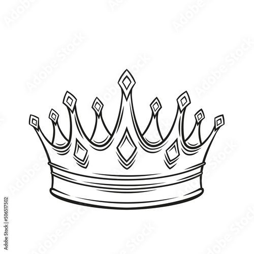 Crowns outline icon. Drawn monochrome of triumph first simple vintage engraving style. First place winner, royal jewelry and wealth.