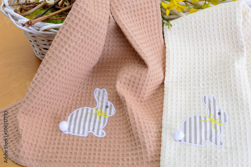 Waffle kitchen towels with a rabbit pattern