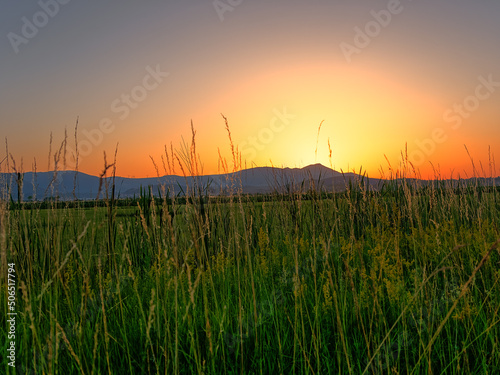 View of the fields near Sinj countryside at sunset