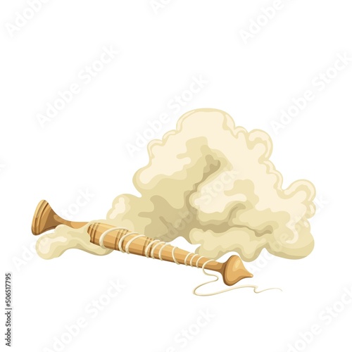 Heap of clean wool with wooden spindle vector illustration.