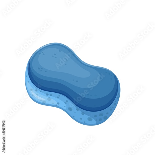 Cleaning sponge color vector illustration. Blue two-layer dish sponge for washing dishes in cartoon style, isolated
