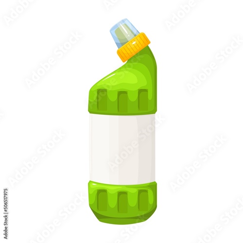 Detergent to clean toilet bowl color vector illustration. Plastic bicolor bottle with agent for cleaning lavatory pan in cartoon style, isolated