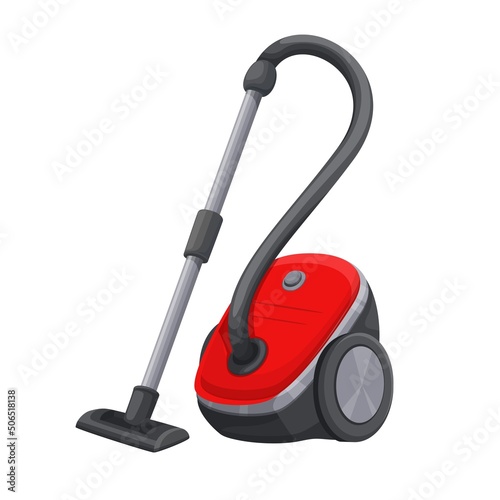 Vacuum cleaner for household color vector illustration. Domestic electric appliances for chores in cartoon style, isolated