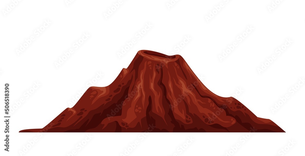 Large old volcano mountain top flat vector object isolated. Natural terrain  formation cartoon style illustration Stock Vector | Adobe Stock
