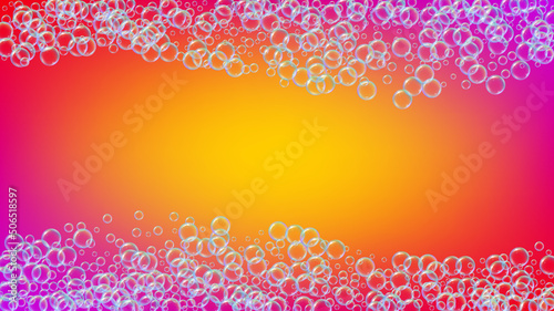 Suds bubble. Detergent bath foam and soap for bathtub. Shampoo.