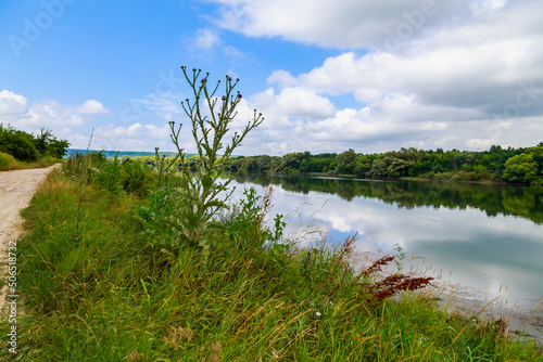 Wide river. Eastern european background with copy space for text or lettering. Ideal for fishing and rafting. photo
