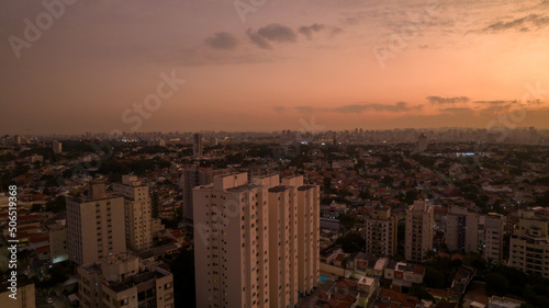 Beautiful sky with clouds in a sunset in São Paulo, Brazil. In the Planalto Paulista neighborhood. with residential buildings in the background