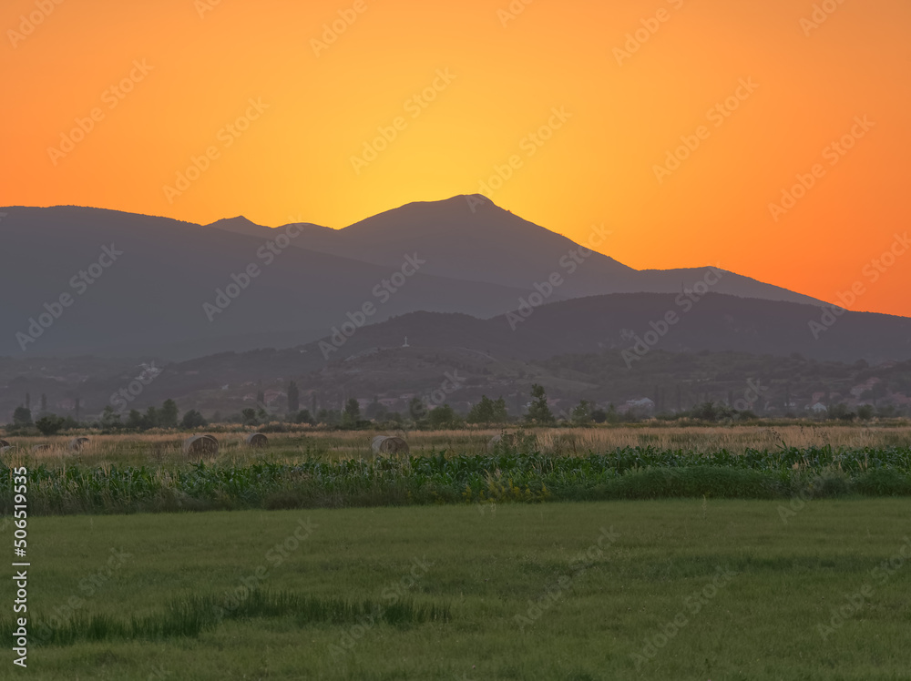 View of the fields near Sinj countryside at sunset