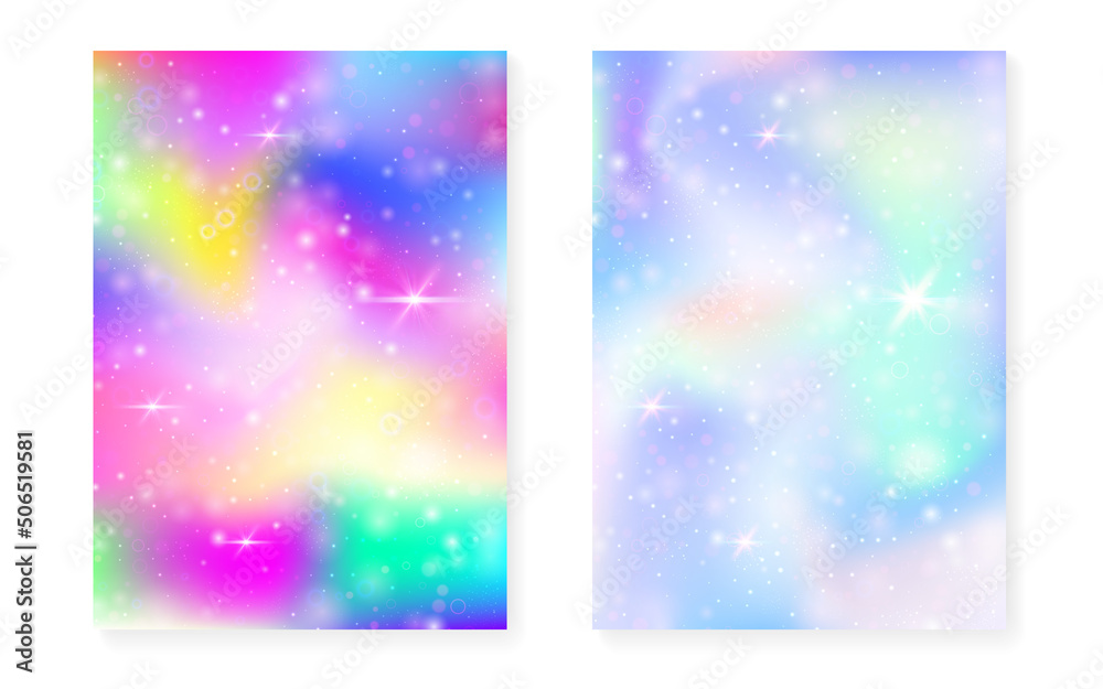 Fototapeta premium Rainbow background with kawaii princess gradient. Magic unicorn hologram.