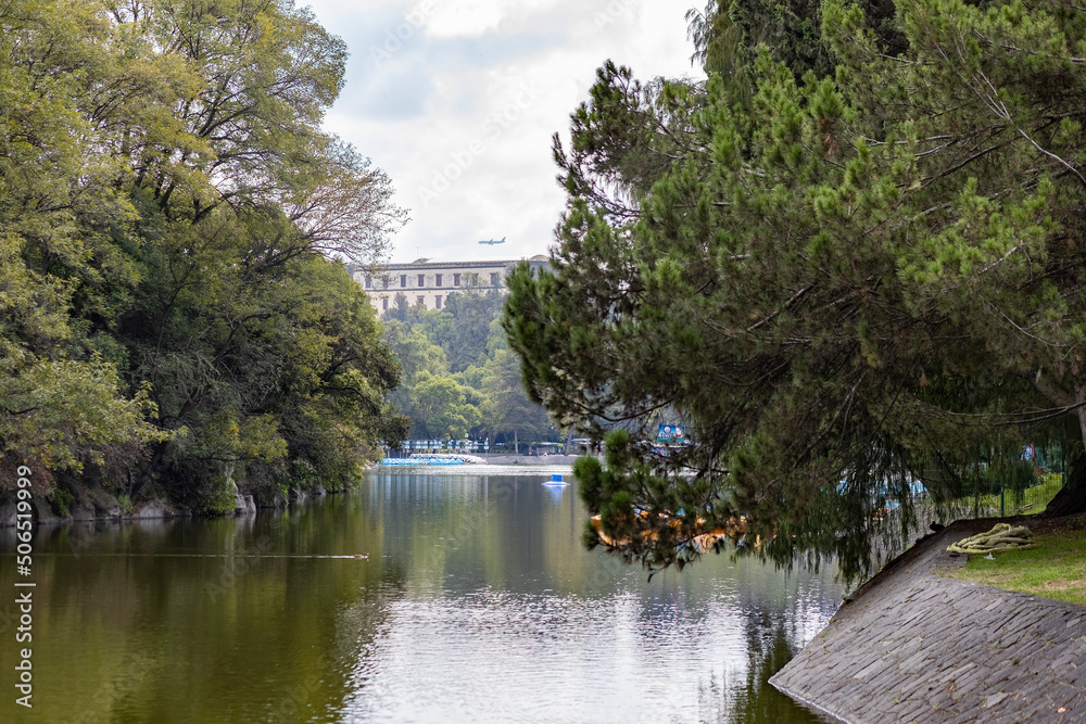 Fototapeta premium Mexico City, CDMX, Mexico, OCT 21 2021, Chapultepec lake in Chapultepec park