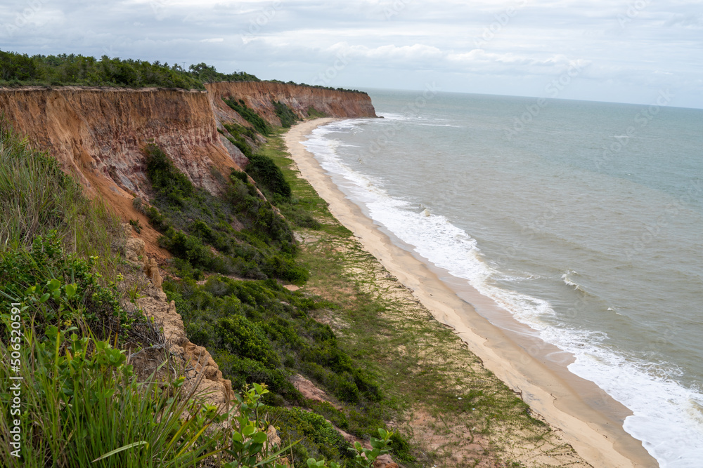 Amazing cliffs of Bahia, Brazil, South America. Beach, sea, ocean. Image for geography studies and classes.