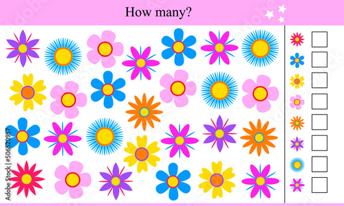 Photographie How many flowers? Educational game for children