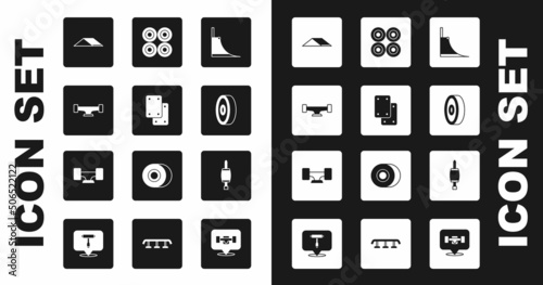 Set Skate park, Knee pads, Skateboard wheel, ball bearing, Screwdriver and icon. Vector