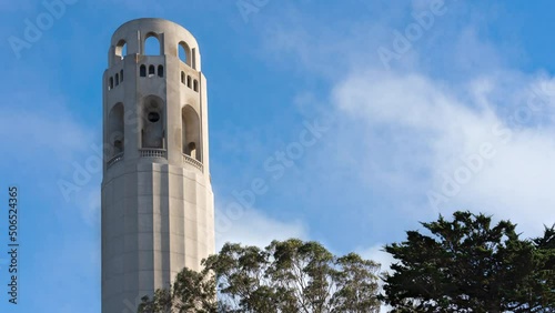 Coit Tower Beautiful Blue Sky San Francisco Cloudscape Timelapse 