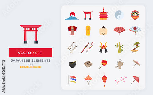 Japanese Element vector illustration. Collection of japan best iconic . Color editable Eps 10.