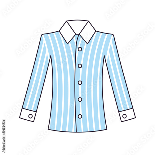 Blue striped long sleeve formal dress shirt isolated cartoon vector icon