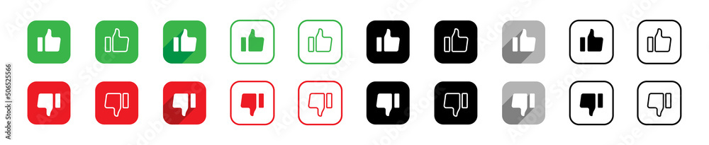 Thumbs up or down, like and dislike vector icons rounded rectangle Thumbs up or down, like and dislike vector icons rounded rectangle