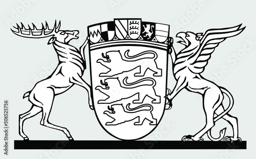 German territory symbol, line contour great coat of arms of Baden-Wurttemberg vector silhouette illustration isolated on white background. Province in Germany.Crest, seal and province sign.