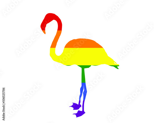 Animal flamingo symbol LGBT flag vector silhouette illustration, pride badge sign isolated. Gay flag culture bird sign. Homosexual pride. Lesbian sign. Trans sexual human rights freedom. Urban culture