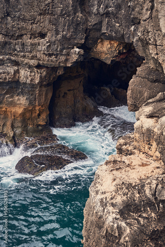 Atlantic ocean landscape in Cascais  Portugal. Rocky oceanview