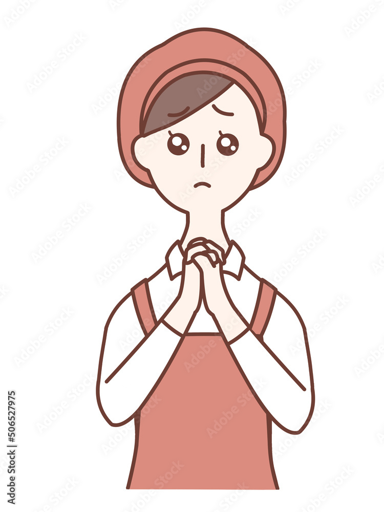 Female clerk asking for help with moist eyes Female clerk asking for help with moist eyes