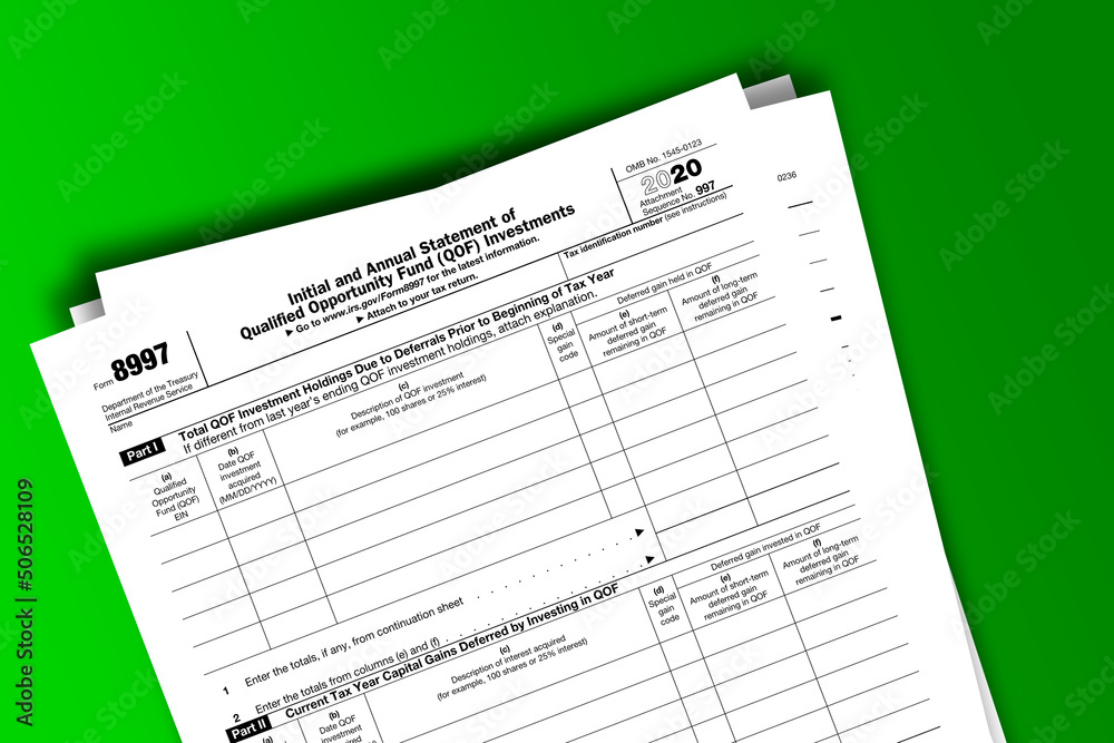 Obraz premium Form 8997 documentation published IRS USA 44317. American tax document on colored