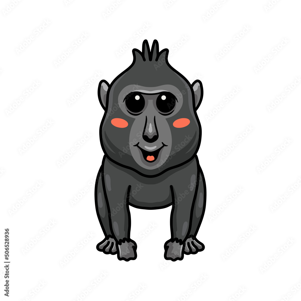 Cute little crested black macaque cartoon Cute little crested black macaque cartoon