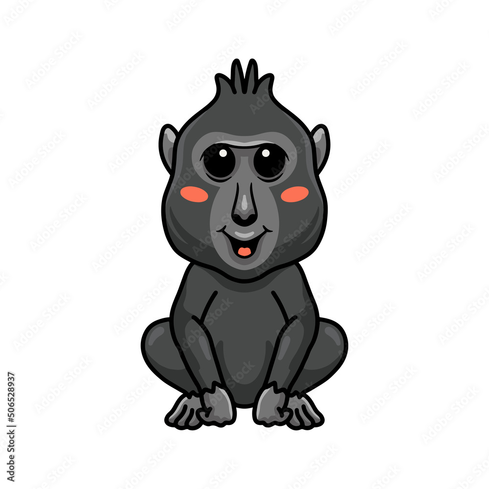 Naklejka premium Cute little crested black macaque cartoon