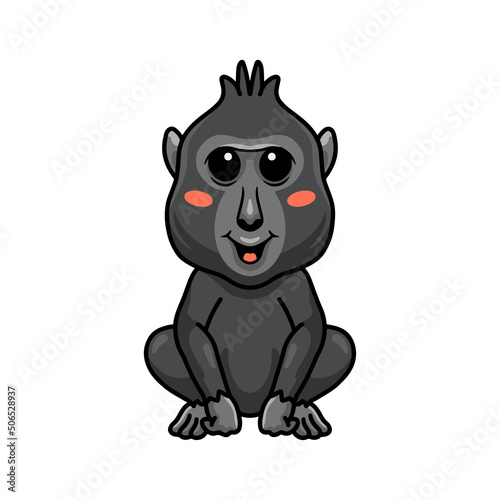 Cute little crested black macaque cartoon