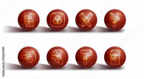 Set line Tube with paint and brush, Paint spray, roller, Car painting, RGB CMYK color mixing, bucket and icon. Vector
