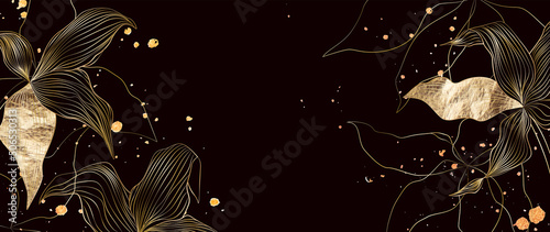 Foto Floral art background with golden flowers in line style