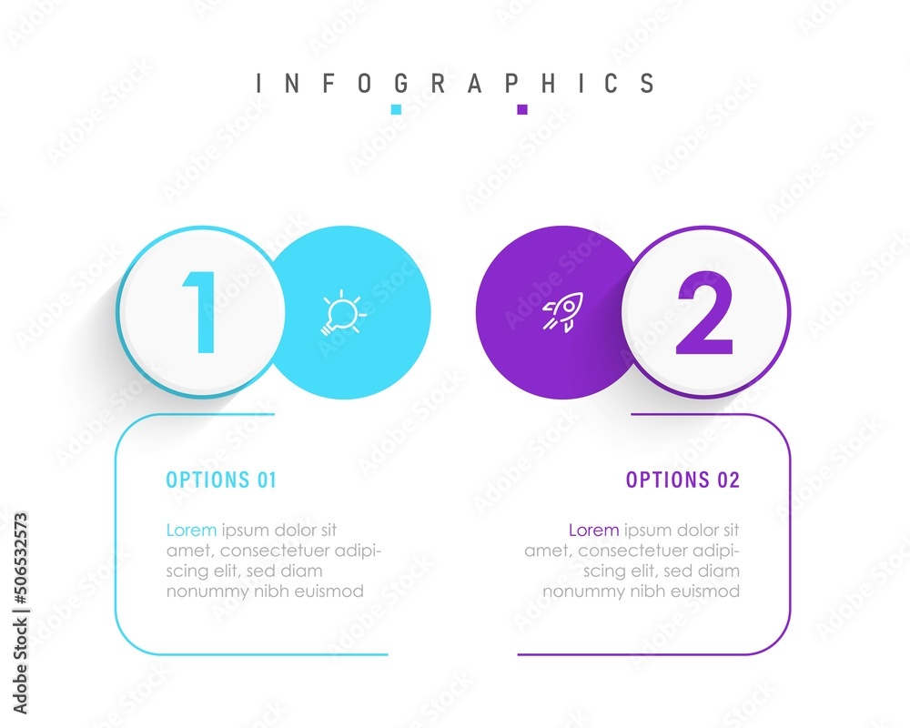 Fototapeta premium Vector Infographic label design template with icons and 2 options or steps. Can be used for process diagram, presentations, workflow layout, banner, flow chart, info graph.