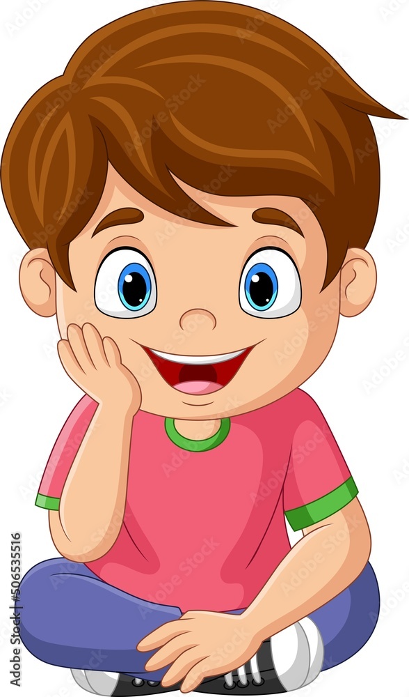 Cartoon little boy sitting on the floor Cartoon little boy sitting on the floor