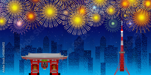 花火　東京　ビル　背景