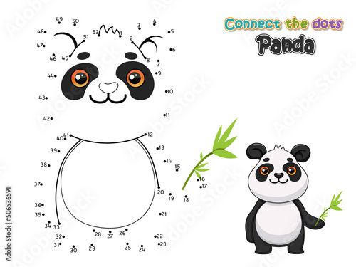 Connect the dots and draw cute cartoon Panda. Educational game for kids. Vector Illustration with cartoon animal characters