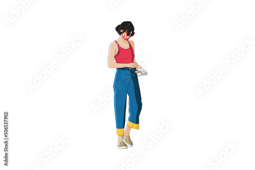 Vector illustration of fashionable women posing with mask