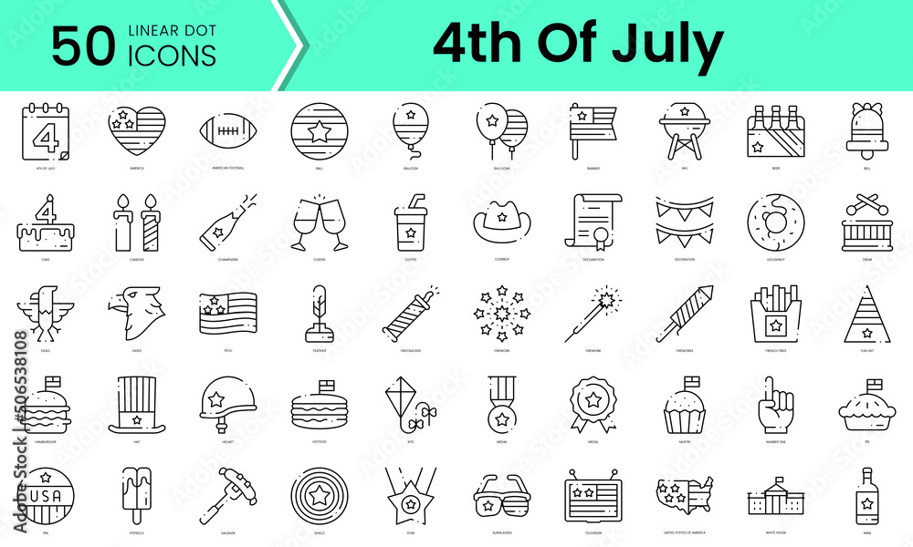 Set of 4th of july icons. Line art style icons bundle. vector illustration