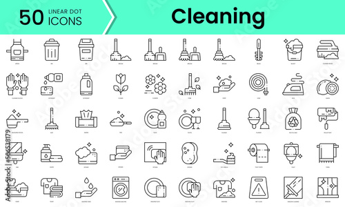 Set of cleaning icons. Line art style icons bundle. vector illustration
